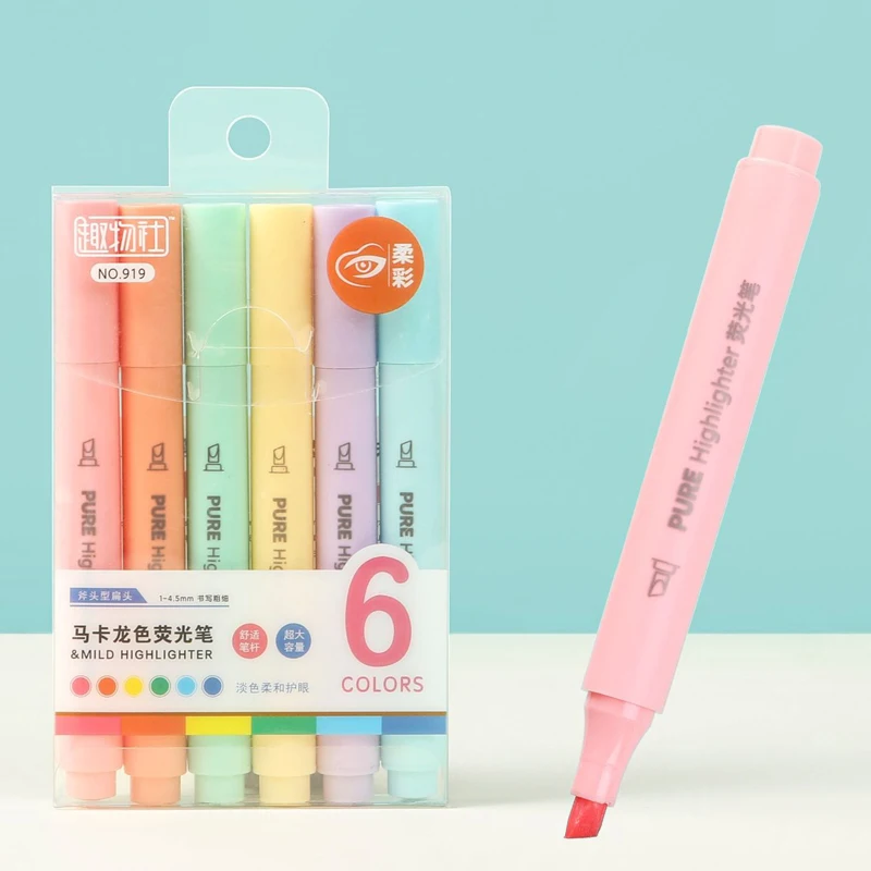 Pastel Highlighter Set Double Ended - Stylo surligneur Macaron couleur Pastel, 6