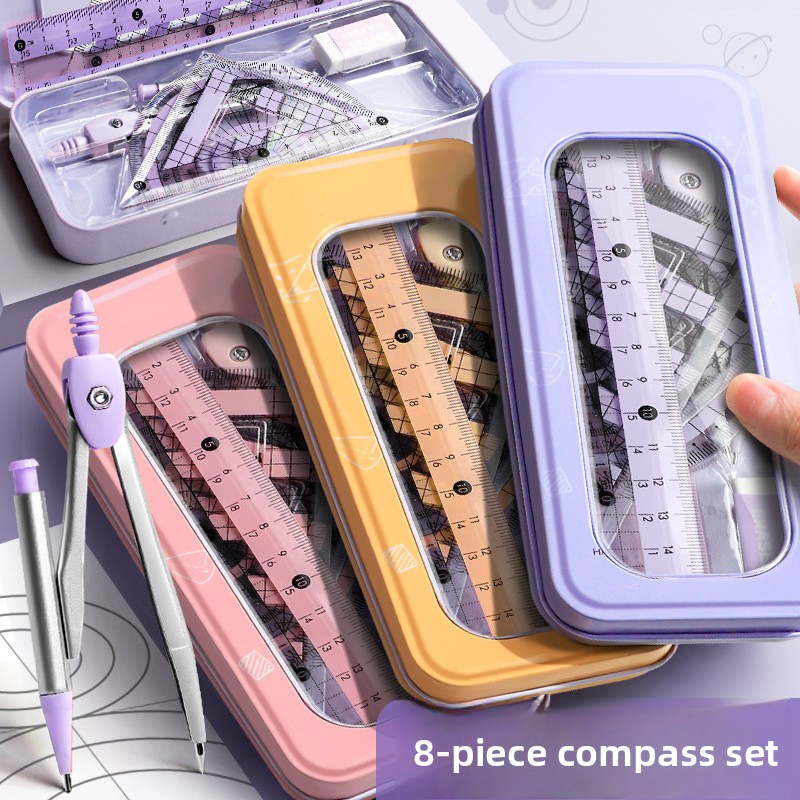 Math Geometry Set With Compass - Ensemble de 8 instruments de géométrie